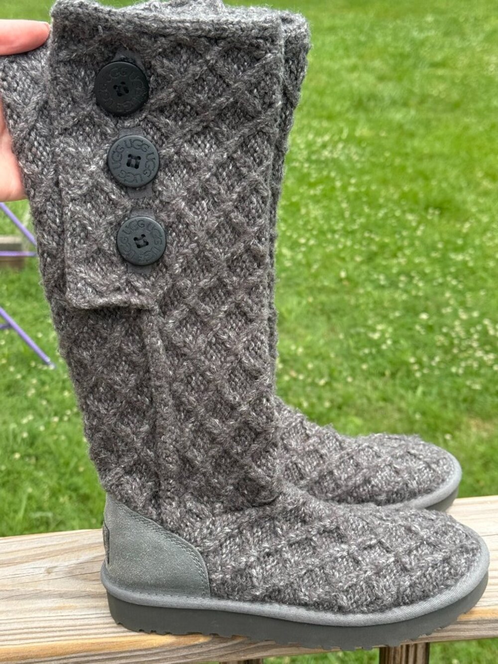UGG Cardy Knit Tall Boots Gray Cozycore Boho Chalet Chic Size 6